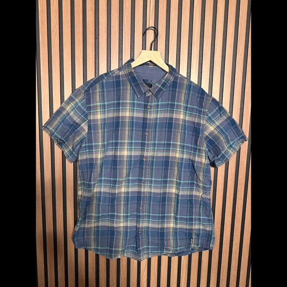 Prana Shirt XL Mens Blue Western Plaid Short Sleeve Button Down - Picture 1 of 7